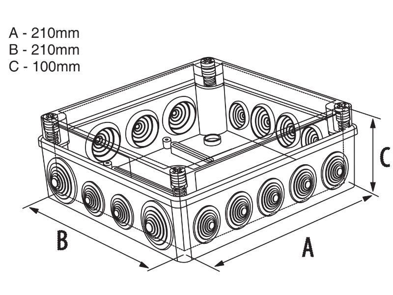 RAZVODNA OG KUTIJA SA 16 UVODNICA I VIJCIMA  210X210X100 IP55 SIVA