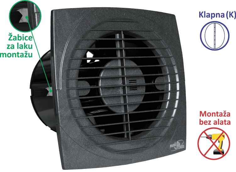 VENTILATOR KUPATILSKI MTG A100-K ANTRACIT