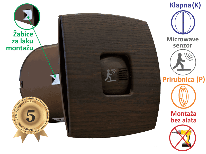 VENTILATOR KUPATILSKI SA MICROWAVE SENZOROM MTG A120XS-S-K TAMNO DRVO