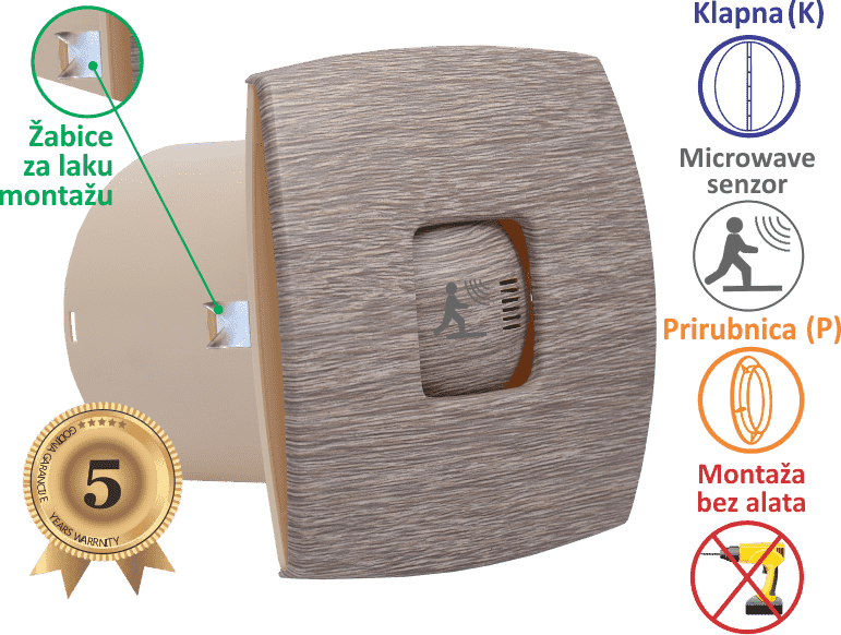 VENTILATOR KUPATILSKI SA MICROWAVE SENZOROM MTG A120XS-S-K SVETLO DRVO