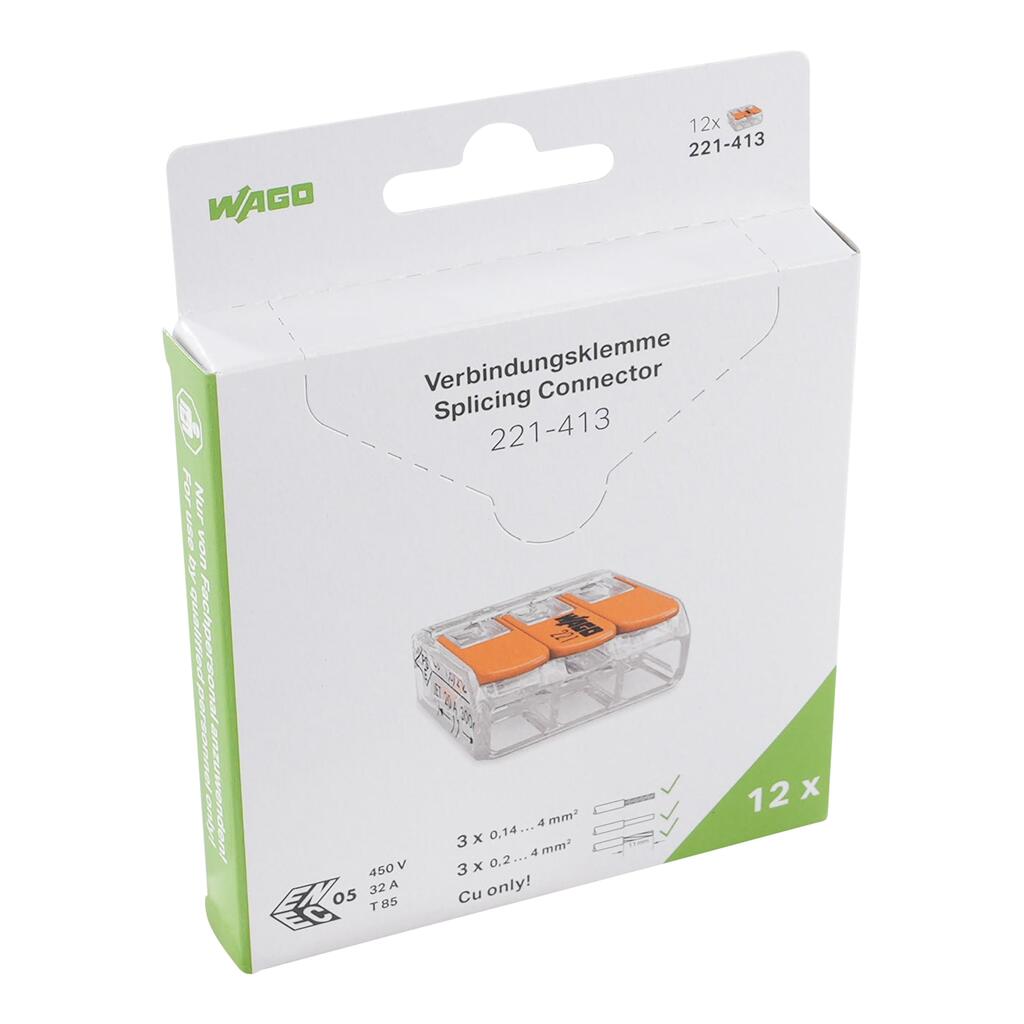 WAGO 221-413/995-012  KLEMA SA POLUGOM 3x0,2-4mm 450V/4kV/2 32A