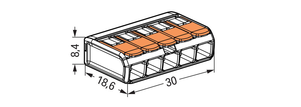 WAGO 221-415/995-008  KLEMA SA POLUGOM 5x0,2-4mm 450V/4kV/2 32A