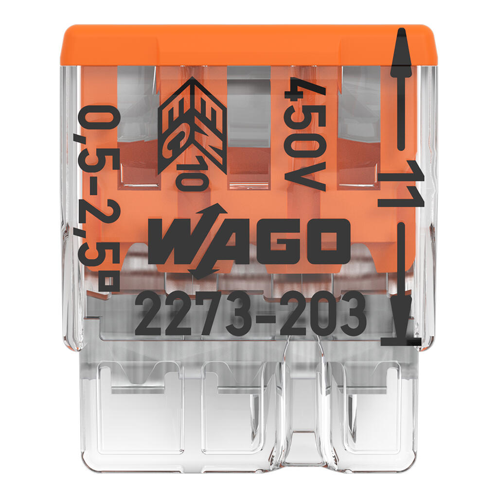 WAGO 2273-203/995-030  KLEMA 3x0,5-2,5mm 450V/4kV/2 24A NARANDŽASTA
