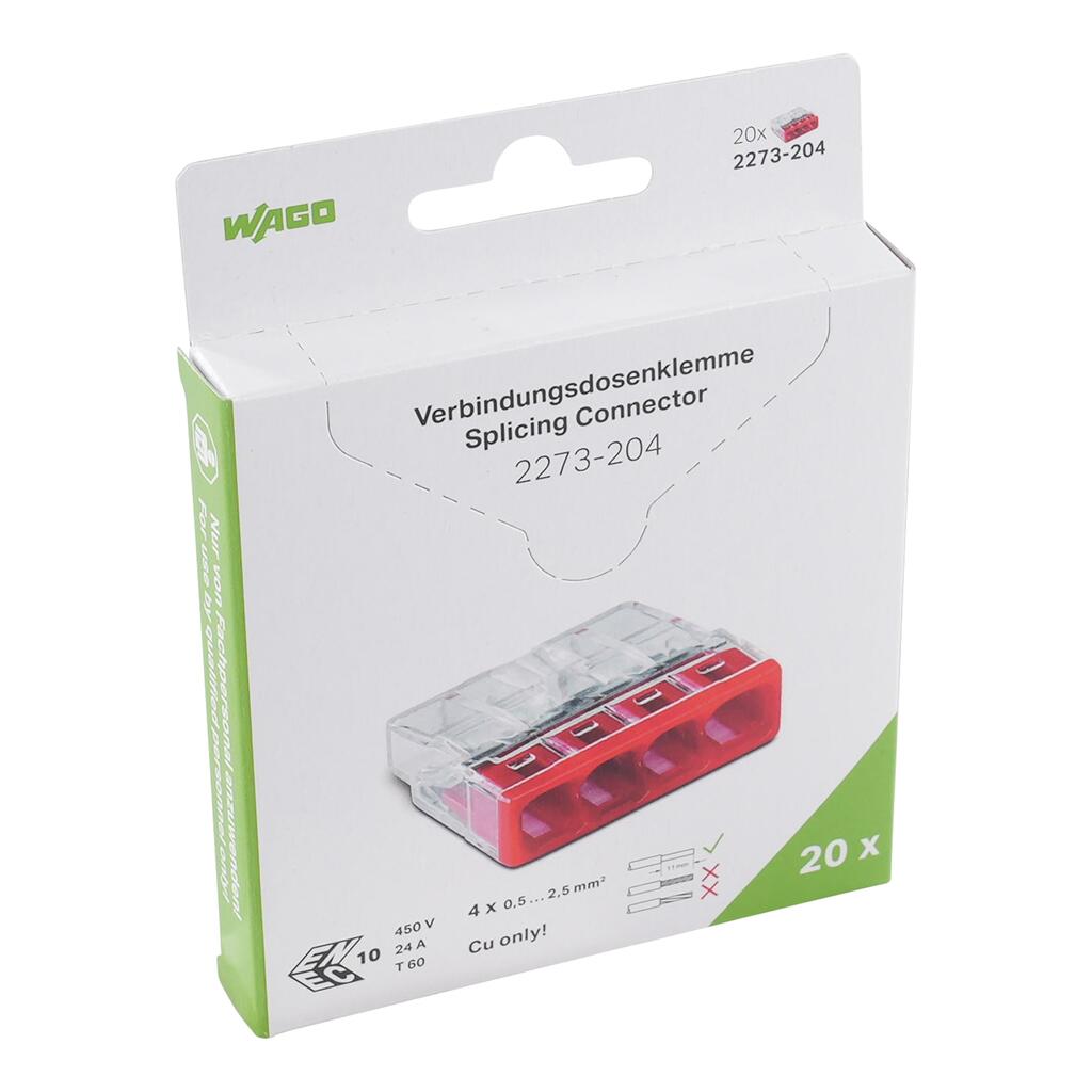 WAGO 2273-204/995-020  KLEMA 4x0,5-2,5mm 450V/4kV/2 24A CRVENA
