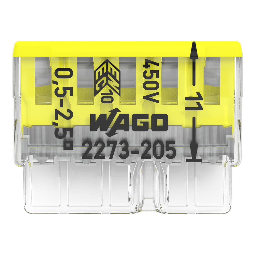 WAGO 2273-205/995-020  KLEMA 5x0,5-2,5mm 450V/4kV/2 24A ŽUTA