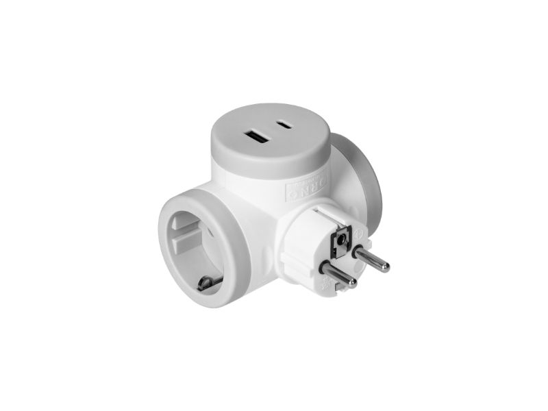 RAZVODNIK DVOSTRUKI + USB-A/C BELO-SIVI 2x2P+E OR-AE-13281(GS)/G