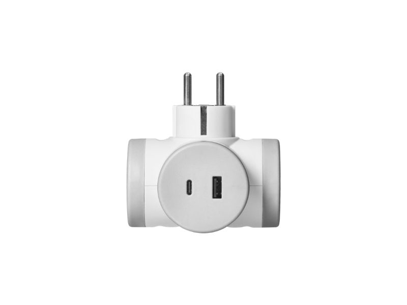 RAZVODNIK DVOSTRUKI + USB-A/C BELO-SIVI 2x2P+E OR-AE-13281(GS)/G