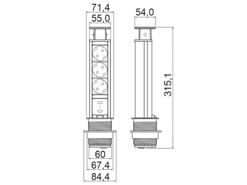 UTICNICA ZA IZVLACENJE ZA RADNI STO FI60 3xŠUKO SIVA GTV AE-BPW3S60-80