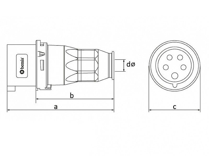 UTIKAČ UKO-UTO BEMIS IP44 16A 3P+E+N 380V BC1-1505-2011