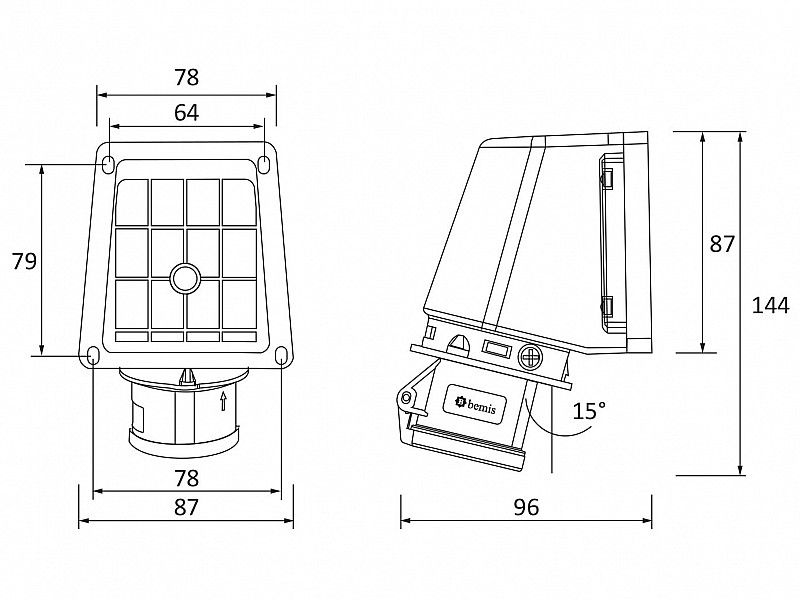 UTIČNICA ZIDNA UKO-UTO BEMIS IP44 16A 2P+E 220V BC1-1403-2535