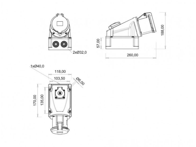 UTIČNICA ZIDNA UKO-UTO BEMIS IP44 63A 3P+E 380V SA UTIČNICOM BC1-4504-2537