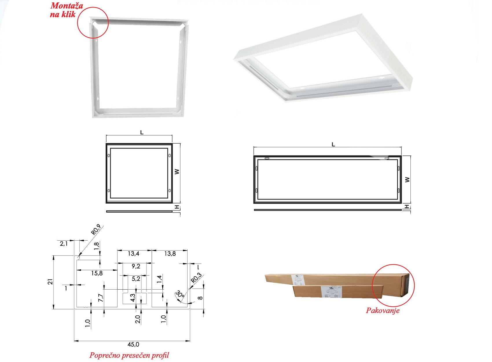 NADGRADNI RAM 1200x300x45 ZA LED PANEL ALUMINIJUMSKI