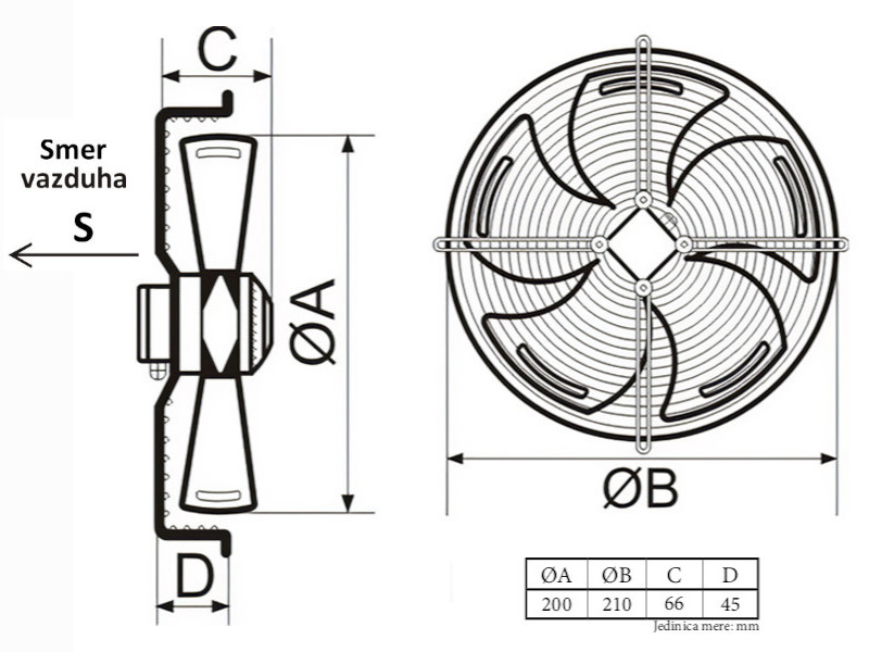 VENTILATOR AKSIJALNI fi 200 220V C YWF-4E-200-S-92/15-G