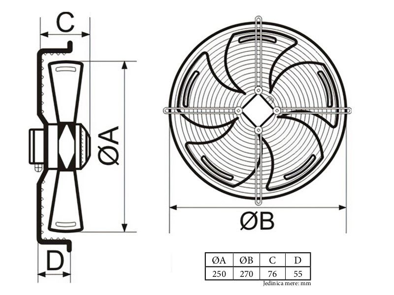 VENTILATOR AKSIJALNI fi 250 220V C YWF-4E-250-S-92/25-G