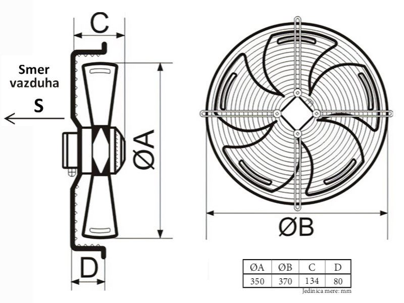 VENTILATOR AKSIJALNI fi 350 380V C YWF4D-350