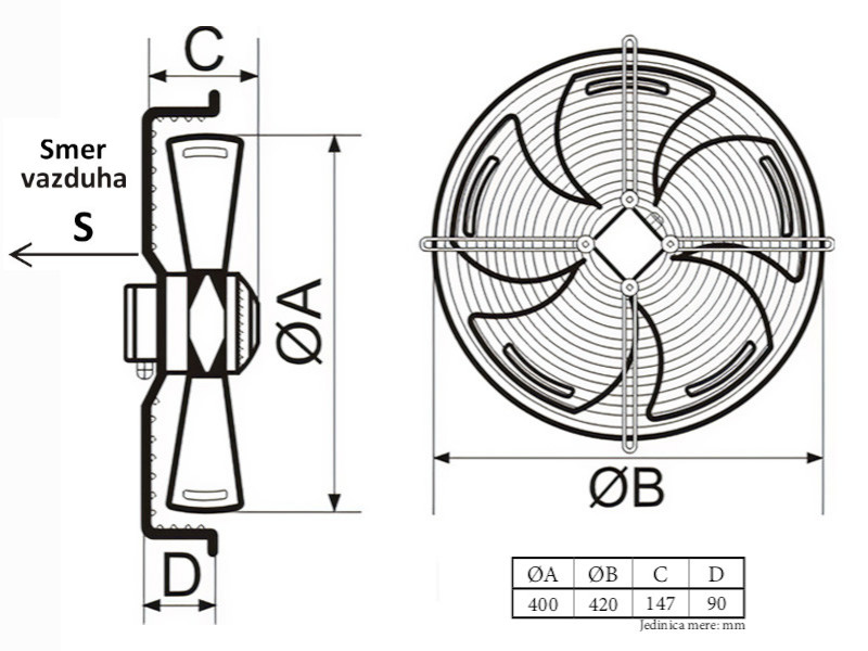 VENTILATOR AKSIJALNI fi 400 220V C YWF-4E-400-S-102/47-G