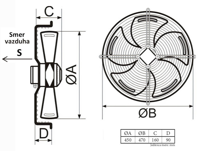 VENTILATOR AKSIJALNI fi 450 220V C YWF-4E-450-S-102/60-G