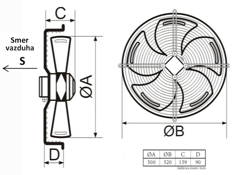 VENTILATOR AKSIJALNI fi 500 380V C YWF-4D-500-S-137/35-G